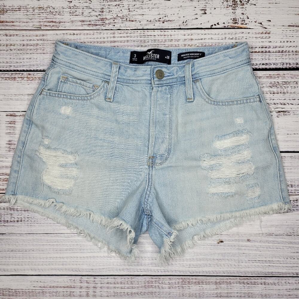 Hollister High Rise Mom Shorts 3" Distressed Light Wash Denim | 28